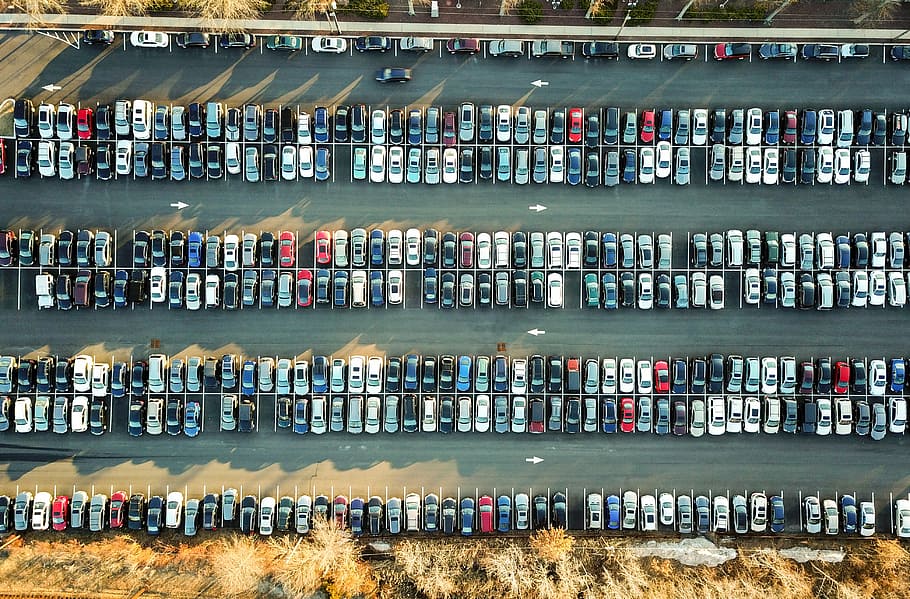 aerial view drone from above car park